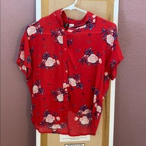 Button up red floral top